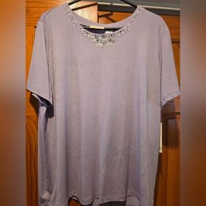 Alfred Dunner Lavendar/Lilac Embellished Short Sleeve Top